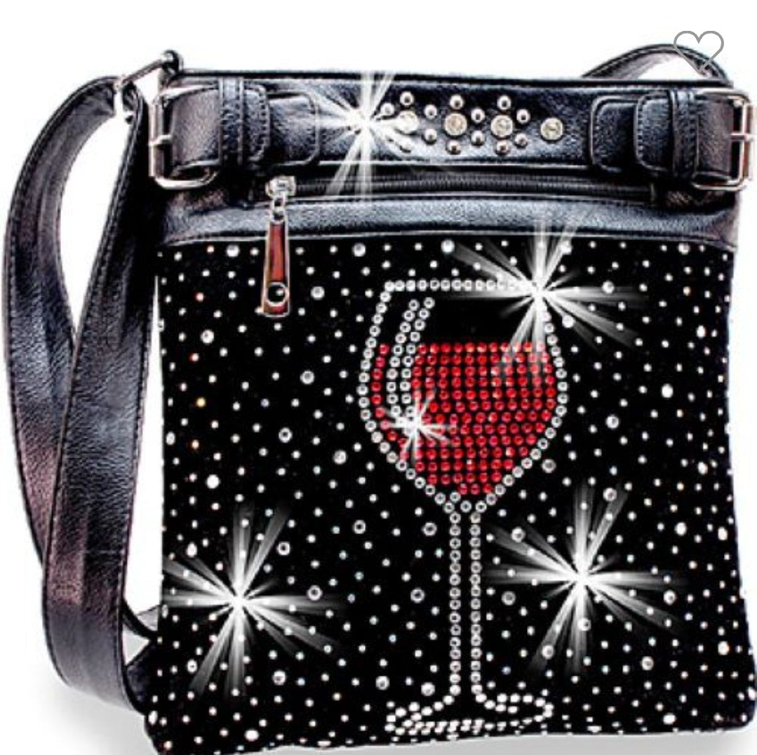 Wine glass rhinestone crossbody