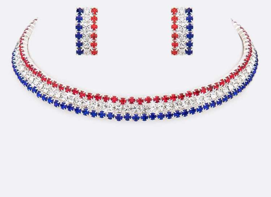 USA Choker Rhinestone Necklace set
