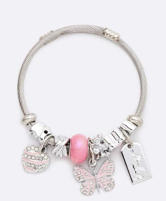 Butterfly heart charm Rope bracelet