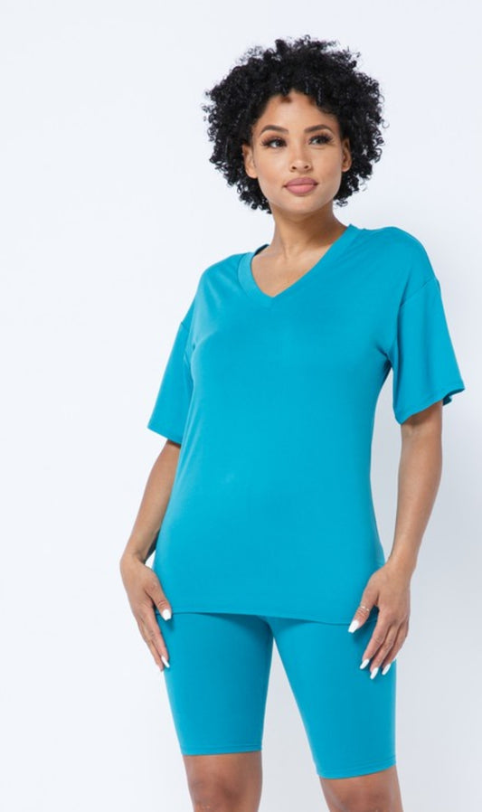 V-neck Tshirt biker short set