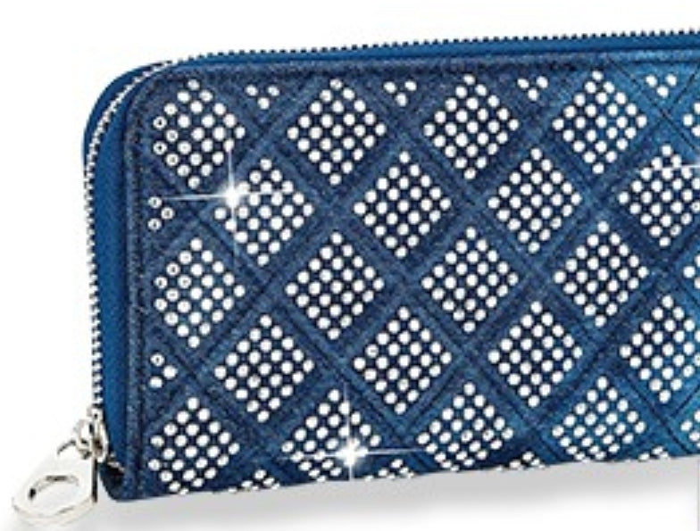 Denim blue rhinestone wallet