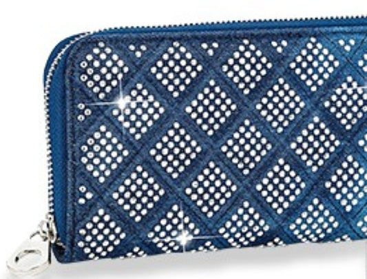 Denim blue rhinestone wallet