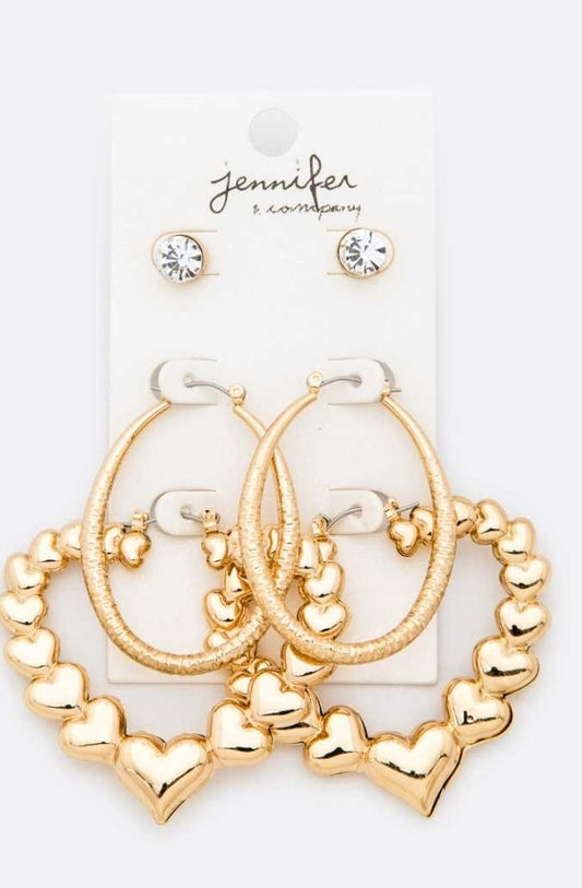 Iconic heart shape hoop earrings set