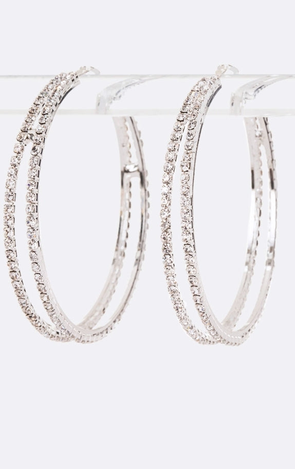 Double Rhinestone hoop Earrings