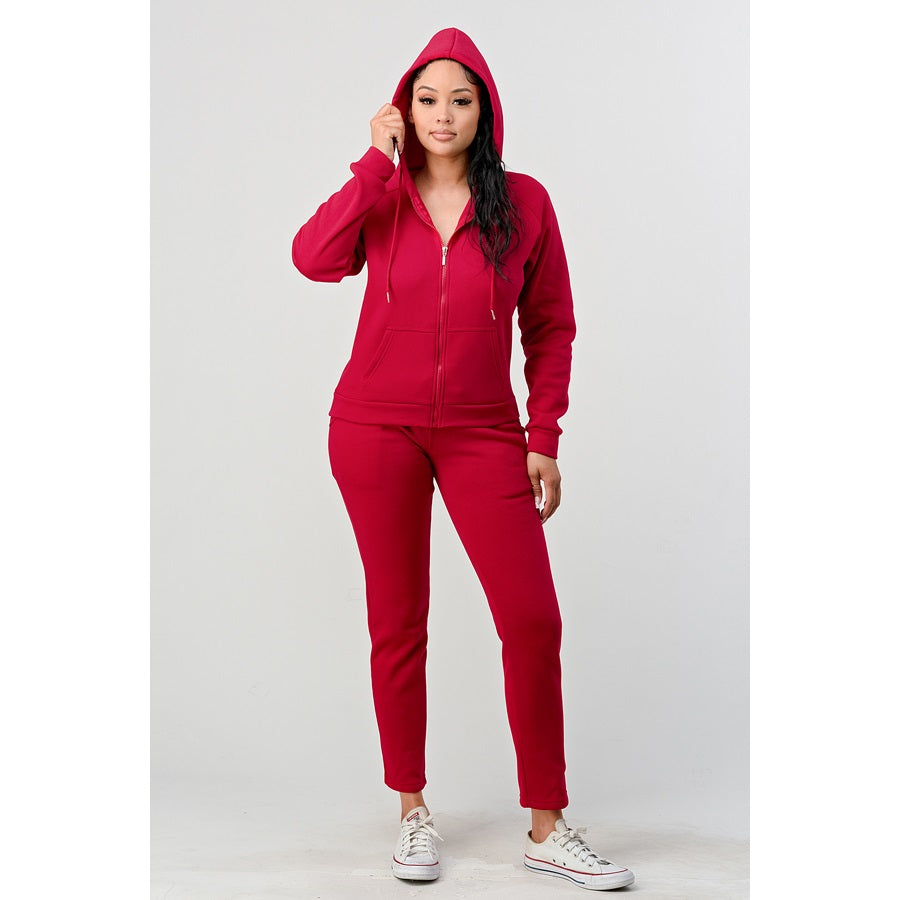 2 Pcs Zipper Hoodie and Cropped Jogger Pants Set